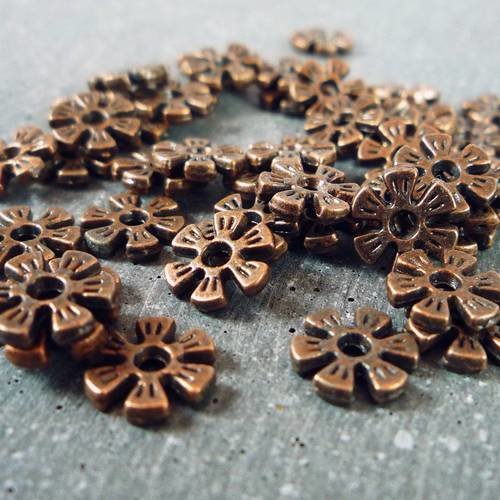 20 perles fleurs intercalaires cuivre, diamètre 8mm (pm97) 