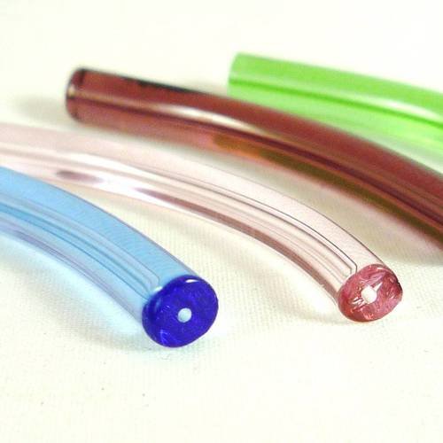 4 tubes courbes multicolores, perles en verre 45mm, (pv221) 