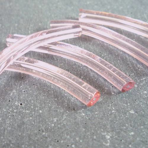 5 tubes courbes roses, perles en verre 45mm, (pv219) 