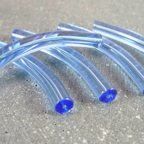 5 tubes courbes bleus, perles en verre 45mm, (pv218) 