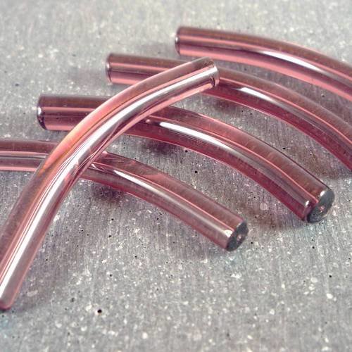 5 tubes courbes couleur prune, perles en verre 45mm, (pv220) 