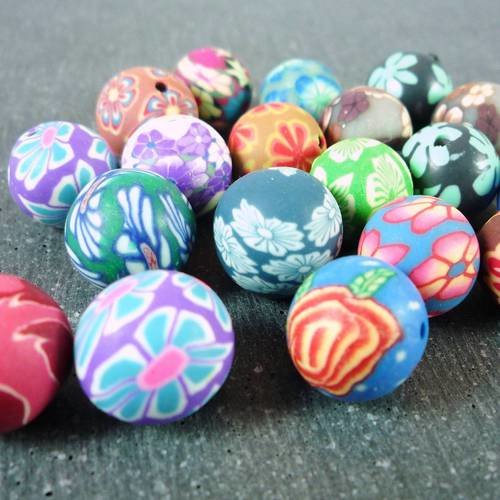 10 perles rondes  fimo multicolores 12mm (pp14) 