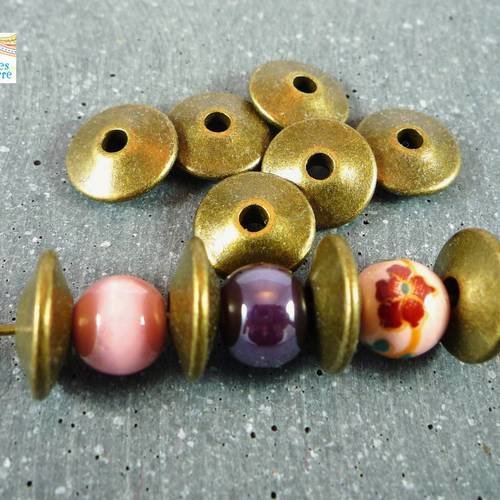 10 perles soucoupes bronze, sans nickel, 4x11mm, (pm91) 