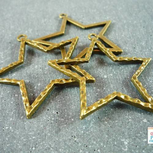 2 grands pendentifs étoile bronze sans nickel 40x44mm (bre159) 