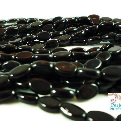 30  perles palets ovales en verre noir opaque 3x6x8mm (pv199) 
