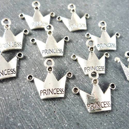 10 breloques princess  en  métal argenté, 16x18mm (bre147) 
