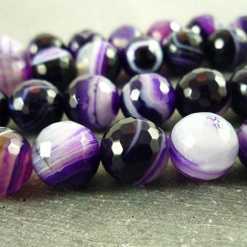 10 perles agate à facettes violettes, 10mm (pg21) 