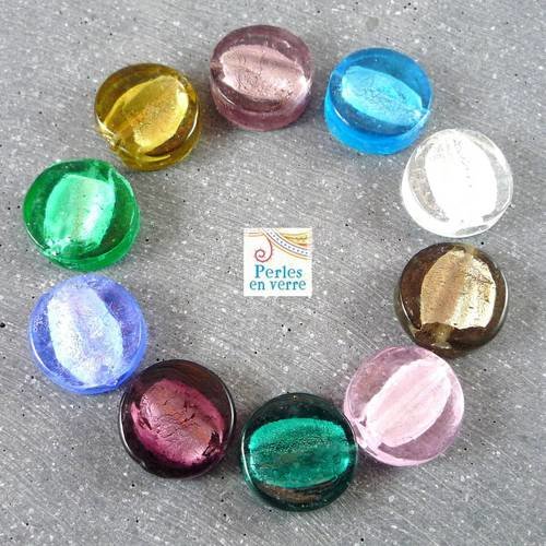 10 perles palets multicolores, verre façon murano, 15x5mm, (pv165) 