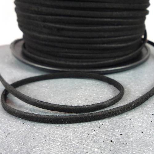 2 mètres cordon noir suédine aspect daim  3mm (fil23 