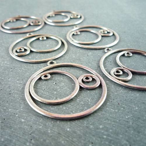 10 pendentifs cercles métal argenté 34mm (bre481) 