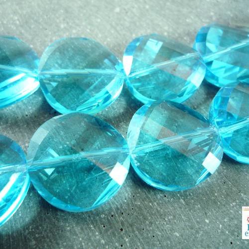 5 perles en verre twistées à facettes turquoise 18x6mm (pv153) 
