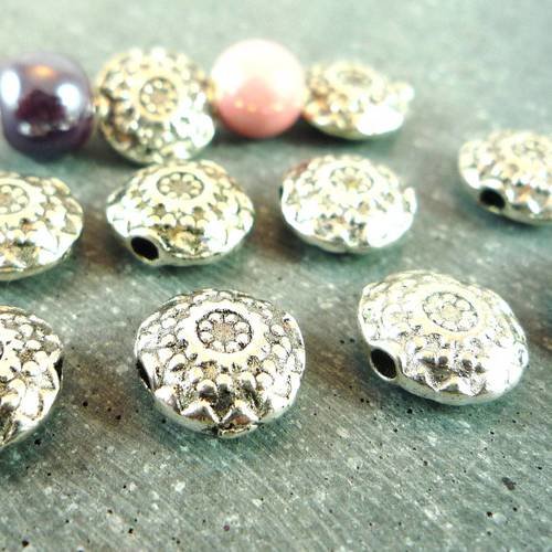 10 perles intercalaires  métal argenté, 10mm (pm81) 