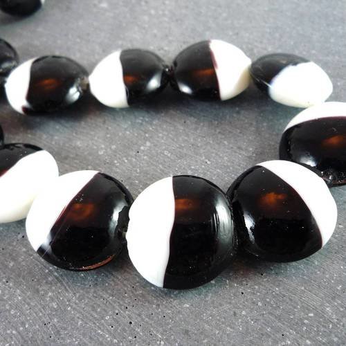 5 perles palets bicolores en verre noir et blanc, 18x9mm  (pv147) 