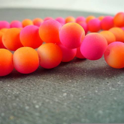 20 perles rondes bicolores fluo, verre orange et fuchsia, 7mm (pv145)
