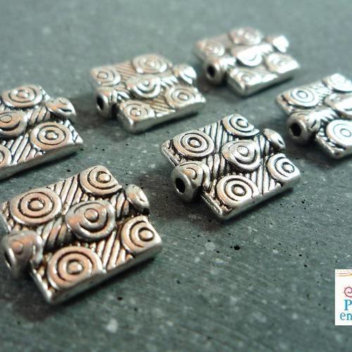 10 perles plates carrées  en métal argenté,12x4mm (pm75) 