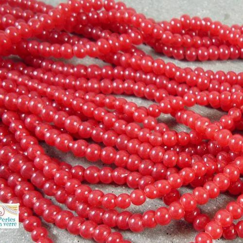 50 perles rondes en verre rouge groseille, 4mm (pv124) 