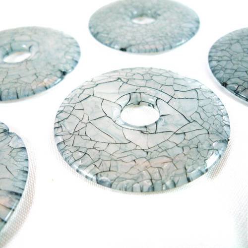 5 donuts gris acrylique imitation quartz fumé, 40mm (ps36) 
