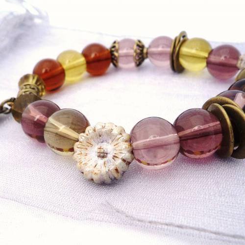 Diy! 1 kit bracelet aux couleurs de l'automne  perles en verre métal bronze (kit44) 