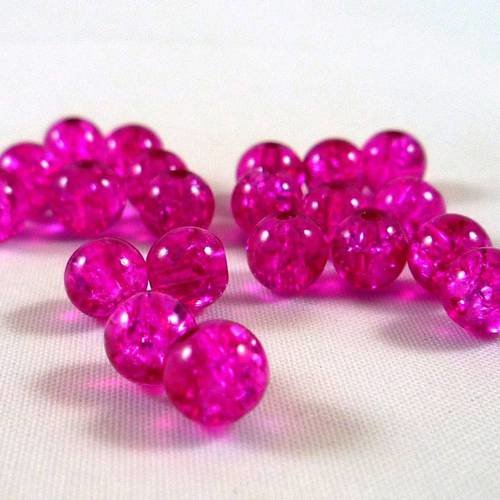 50 perles verre fuchsia, "cracked beads", 4mm, (pv118) 