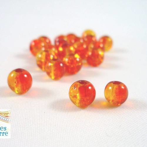 50 perles oranges en verre, "cracked beads", 4mm, (pv116) 
