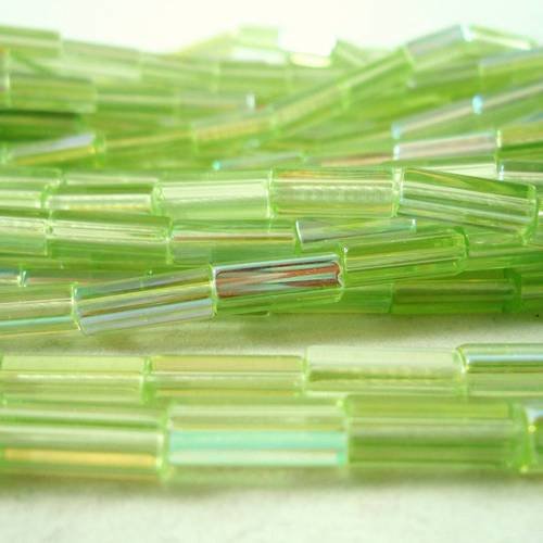 20 perles en verre tchèques tube hexagonal lime green ab 10x4mm (ptch54) 