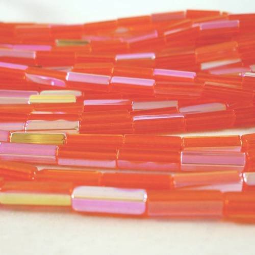 20 perlesen verre tchèques tube hexagonal  orange ab,  10x4mm. (ptch56) 