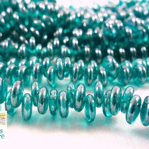 20  perles tchèques, lentilles turquoise ab, 6mm, (ptch23) 