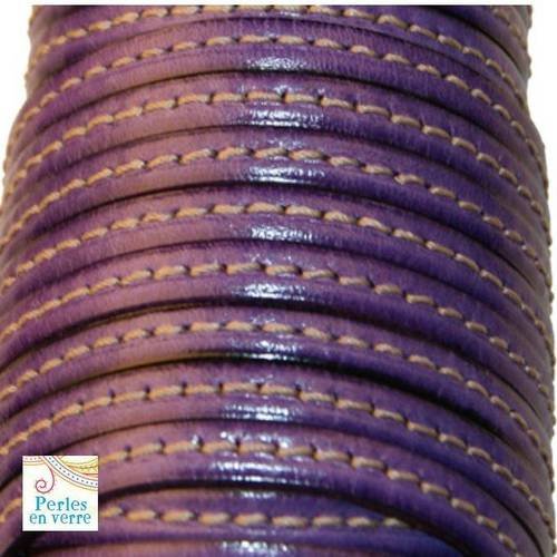 20 cm cordon cuir plat violet couture contrastante 5mm  (cui19) 