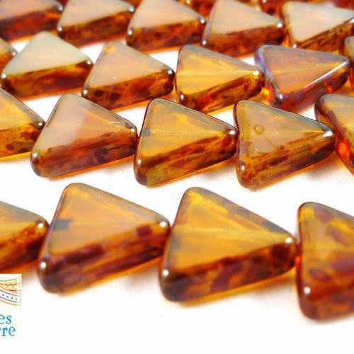 5 perles en verre tchèques triangles milky topaze picasso, 12mm (ptch110) 