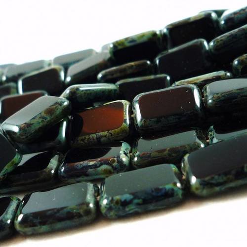 5 perles en verre tchèques rectangles noir jet picasso ,8x12mm(ptch35) 