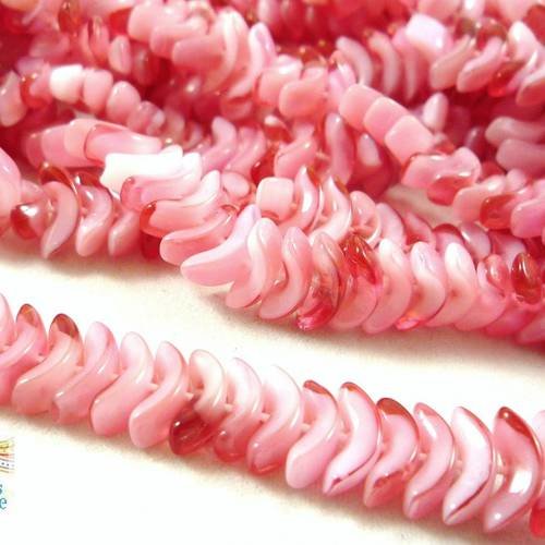 12 perles tchèques, ailes d'ange milky pink, 4x10mm (ptch15) 