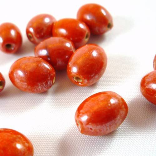 10 perles ovales, orange irisé, 8x11mm, (pv68) 