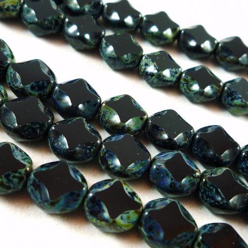 5 perles en verre tchèques losanges noirs picasso 9x8mm (ptch107) 