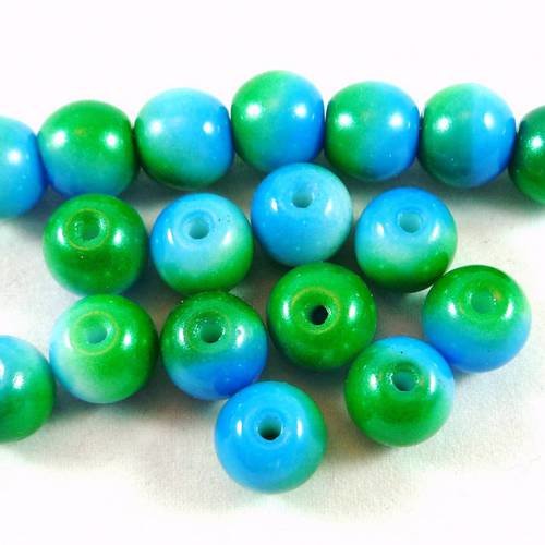 5 perles en verre bicolore : bleu/vert, 9,5mm (ptch45) 