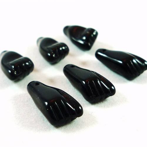 2 perles noires en verre, poing fermé, 15x7mm, (ptch42) 