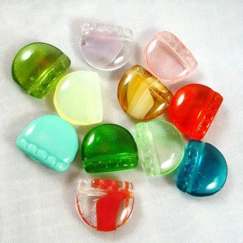 10 perles en verre tchèque multicolores, 16x14mm, (ptch41) 
