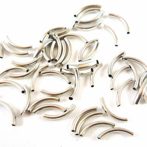 20 perles tubes courbes en métal argenté 10mm  (pm42) 