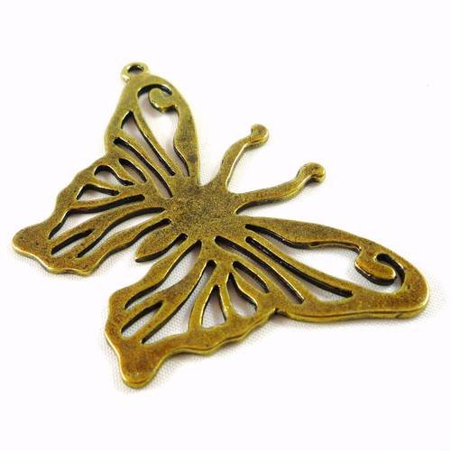 2 grands pendentifs  papillon bronze 62mmx41mm (bre116) 