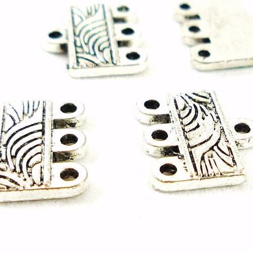 10 connecteurs = 5 x 1 set fermoir multirangs métal argenté 12x10mm (f10) 