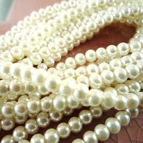 50 perles en verre nacré, couleur ivoire, 4mm,(ma10) 
