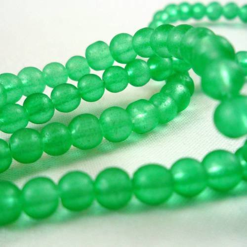 50 perles vertes en verre frosted, 4mm, (pv20) 