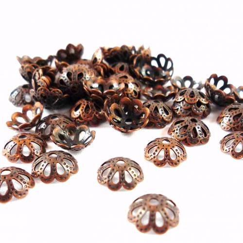 20 coupelles fleurs ciselées en métal cuivré, 9mm,(ap69) 