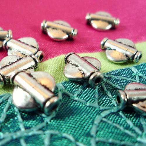 10 perles palets métal argenté 9x7mm (pm40) style ethnique 