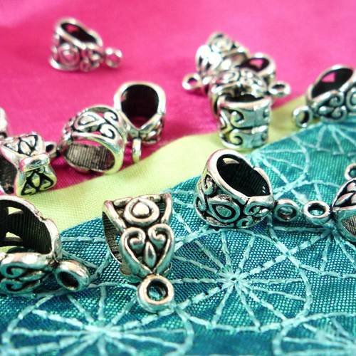 5 perles bélières pour bracelet charms métal argenté 14x8mm  (ap37) 
