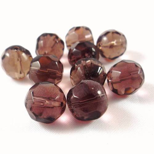 10 perles en verre couleur prune, 10mm (pv112)