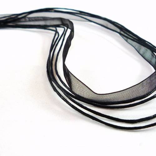 5 colliers noirs oraganza et coton, fermoir métal argenté, 43cm (col6) 