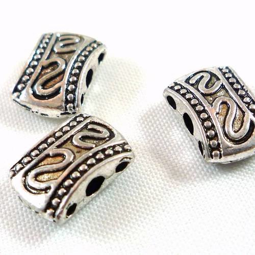 6 perles en métal argenté vieilli, style tibétain (pm14)