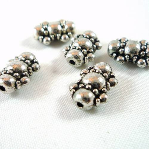10 perles style tibétain, métal argenté sans nickel (pm20) 