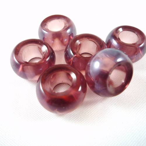 6 perles en verre rondelles, couleur prune, 13mm, (pv74)