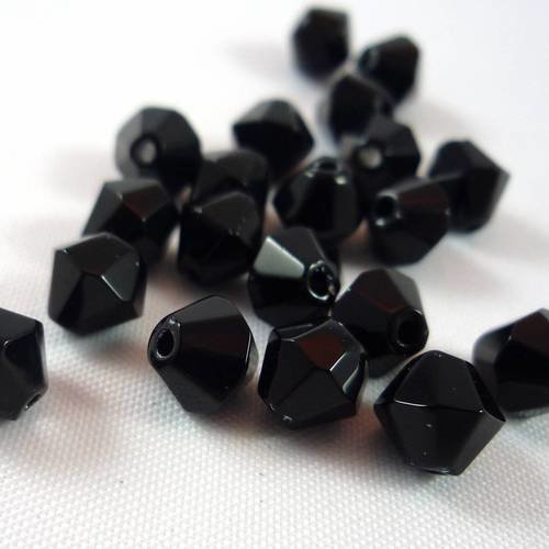 20 perles toupies noires en verre, 6mm, (pv86) 